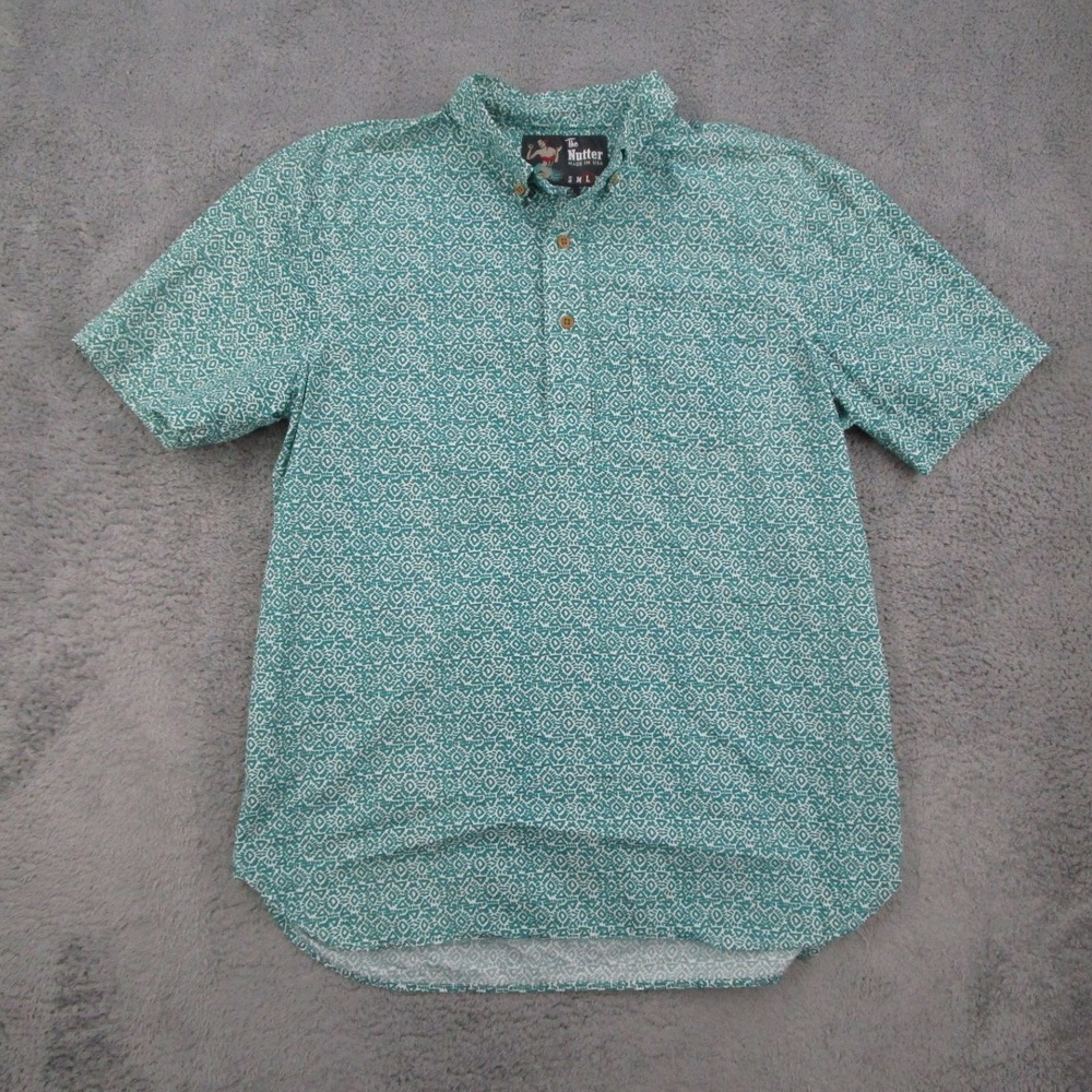 The Nutter Men Large Green Geometric Tribal Print Short Sleeve Popover Shirt USA